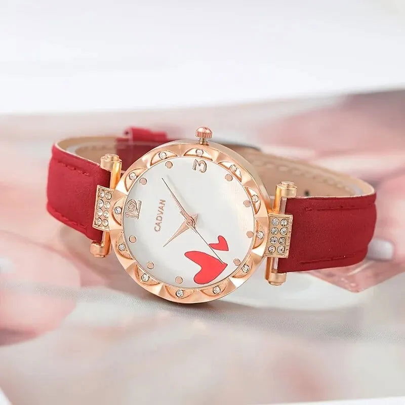 Women Luxury Watch Ring Necklace Earrings Rhinestone Love Dial Fashion Wristwatch Female Casual Ladies Watches Set Clock - Slobuy