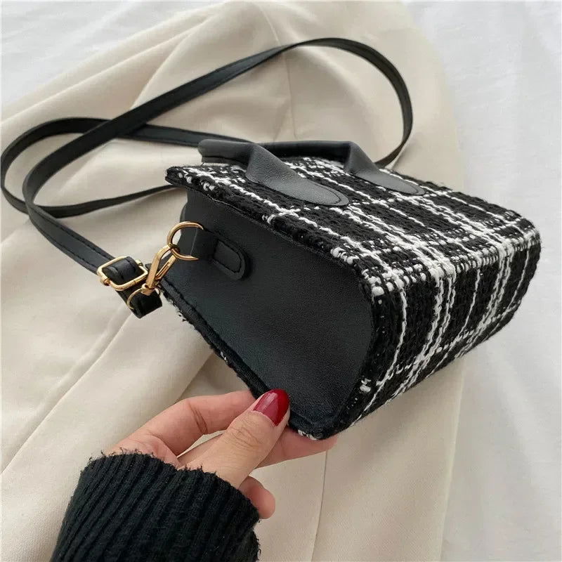 Women Mini Handbag Ladies Pouch Fashion Check Pattern Shoulder Bag Crossbody Messanger Bag Lightweight Simple Elegant Tote Bag - Slobuy