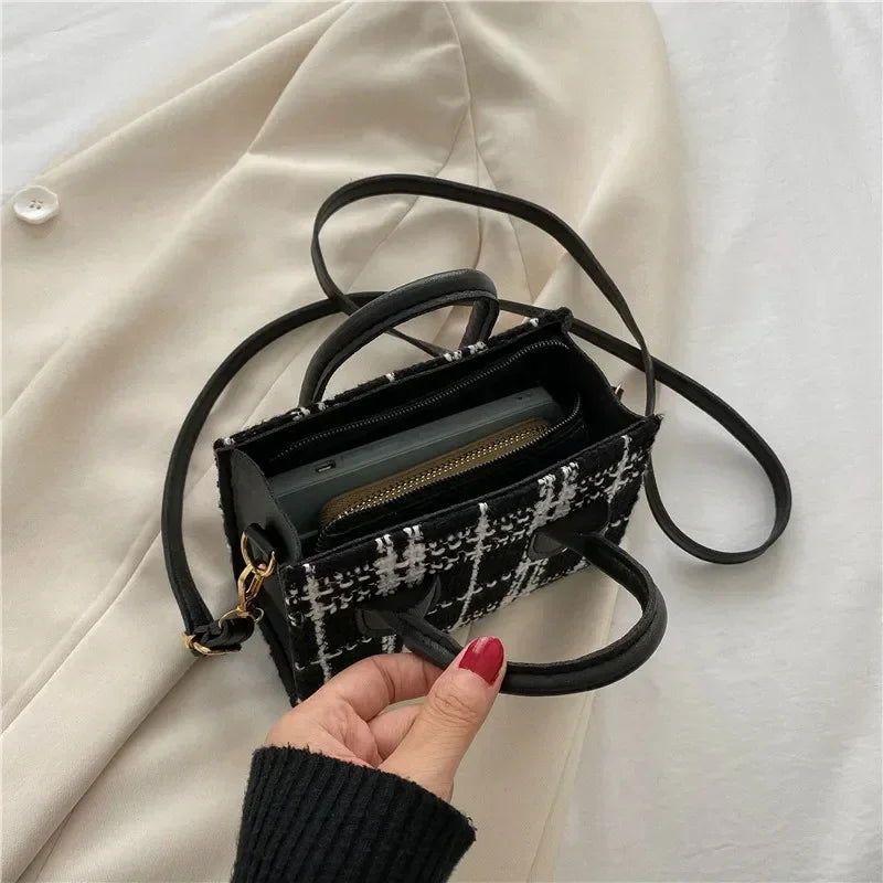 Women Mini Handbag Ladies Pouch Fashion Check Pattern Shoulder Bag Crossbody Messanger Bag Lightweight Simple Elegant Tote Bag - Slobuy