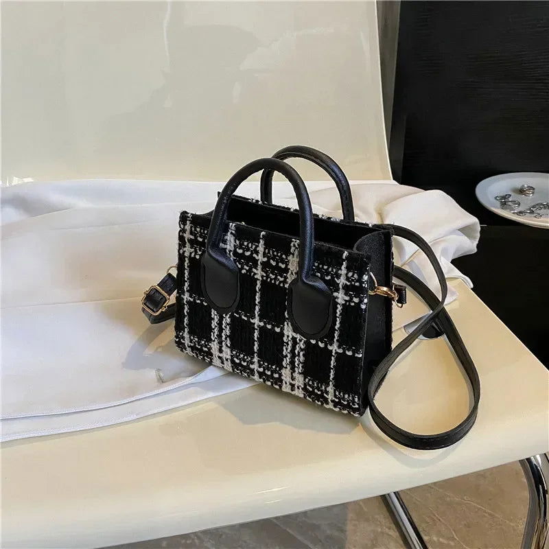 Women Mini Handbag Ladies Pouch Fashion Check Pattern Shoulder Bag Crossbody Messanger Bag Lightweight Simple Elegant Tote Bag - Slobuy
