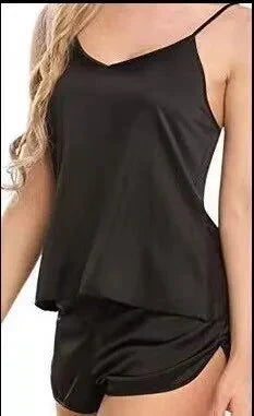 Women Sexy Ice Silky Pajamas Nightclothes Sleepwear Camisole And Shorts White Black Gray L XL XXL Comfortable Casual Summer - Slobuy