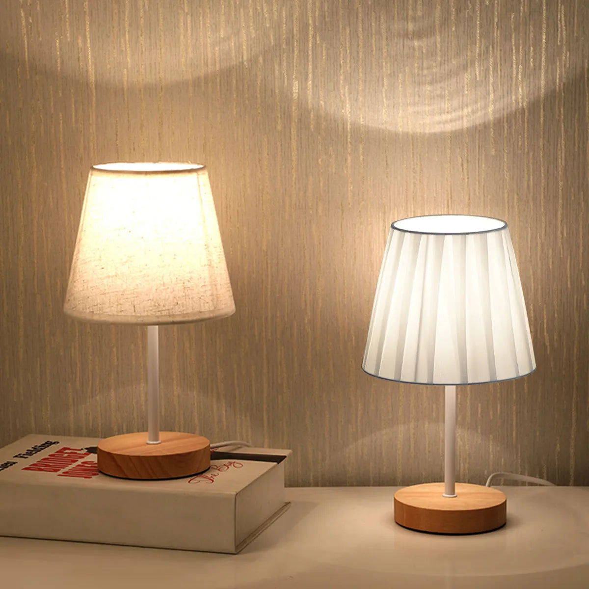Wooden Table Lamp USB Powered Nightstand Lamp Warm Light Bedside Lamp With Cylinder Lamp Shade Desk Light Bedroom Home Decor - Slobuy