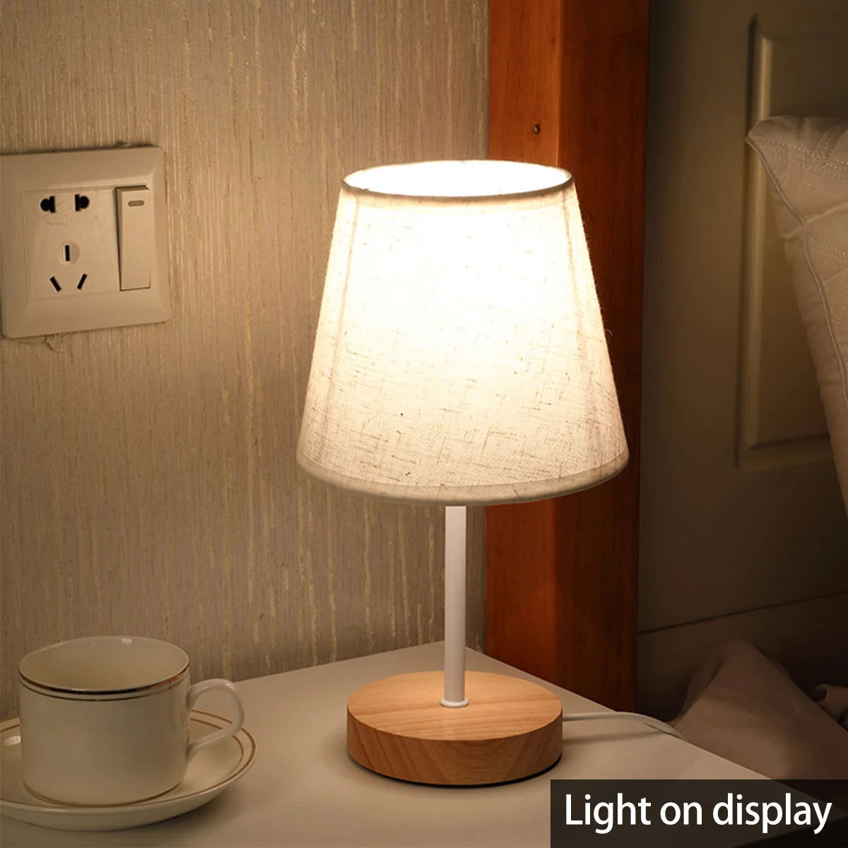 Wooden Table Lamp USB Powered Nightstand Lamp Warm Light Bedside Lamp With Cylinder Lamp Shade Desk Light Bedroom Home Decor - Slobuy