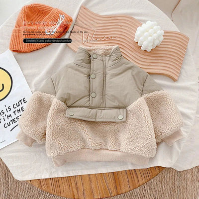 0-6Yrs Children Girls Laml Wool Stitching Coat Warm Autumn Girls Plus Velvet Jackets Winter Kids Clothing Outfits - Slobuy