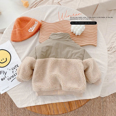 0-6Yrs Children Girls Laml Wool Stitching Coat Warm Autumn Girls Plus Velvet Jackets Winter Kids Clothing Outfits - Slobuy