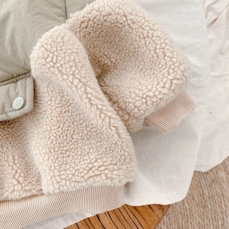 0-6Yrs Children Girls Laml Wool Stitching Coat Warm Autumn Girls Plus Velvet Jackets Winter Kids Clothing Outfits - Slobuy