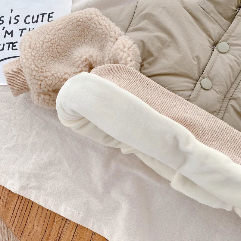 0-6Yrs Children Girls Laml Wool Stitching Coat Warm Autumn Girls Plus Velvet Jackets Winter Kids Clothing Outfits - Slobuy