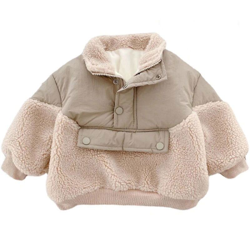 0-6Yrs Children Girls Laml Wool Stitching Coat Warm Autumn Girls Plus Velvet Jackets Winter Kids Clothing Outfits - Slobuy