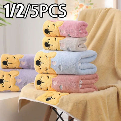 1-5PCS Winnie Bear Towel Bath Towel Set Soft and Absorbent Coral Velvet Bath Towel Home Wash Towel Children's Cartoon Bath Towel - Slobuy