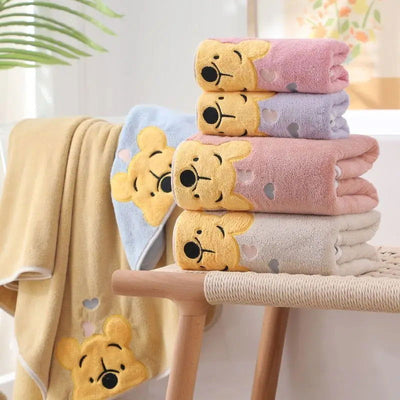 1-5PCS Winnie Bear Towel Bath Towel Set Soft and Absorbent Coral Velvet Bath Towel Home Wash Towel Children's Cartoon Bath Towel - Slobuy