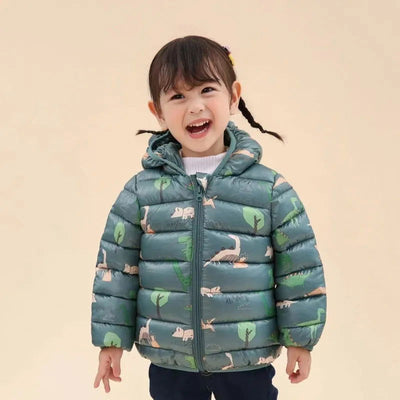1-5 Years Baby Boy Hooded Lightweight Down Jacket Kids Girl Cartoon Dinosaur Zipper Coats Autumn Winter Warm Christmas Outerwear - Slobuy