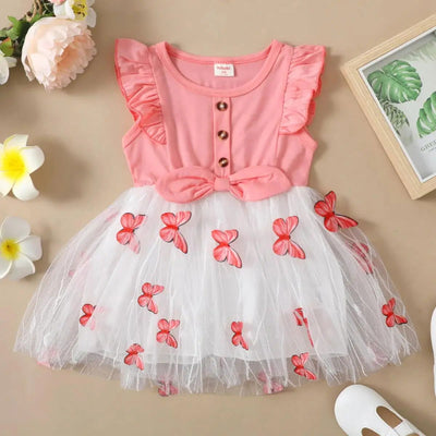 1-5 Years Kids Girl Princess Dress Beautiful Butterfly Ruffle Tulle Dress Toddler Girl Birthday Party Skirt Fashion Baby Clothes - Slobuy