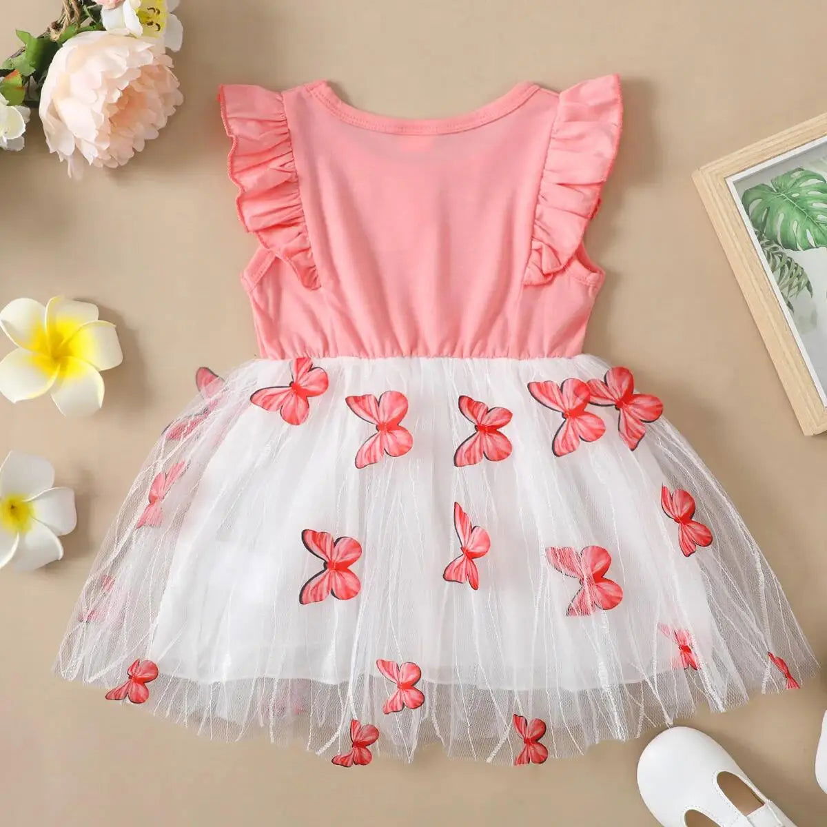 1-5 Years Kids Girl Princess Dress Beautiful Butterfly Ruffle Tulle Dress Toddler Girl Birthday Party Skirt Fashion Baby Clothes - Slobuy