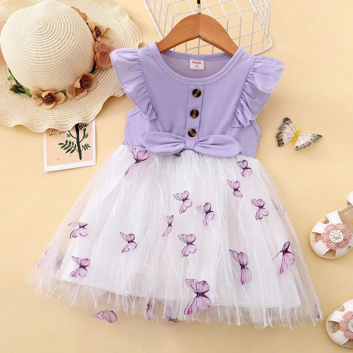 1-5 Years Kids Girl Princess Dress Beautiful Butterfly Ruffle Tulle Dress Toddler Girl Birthday Party Skirt Fashion Baby Clothes - Slobuy