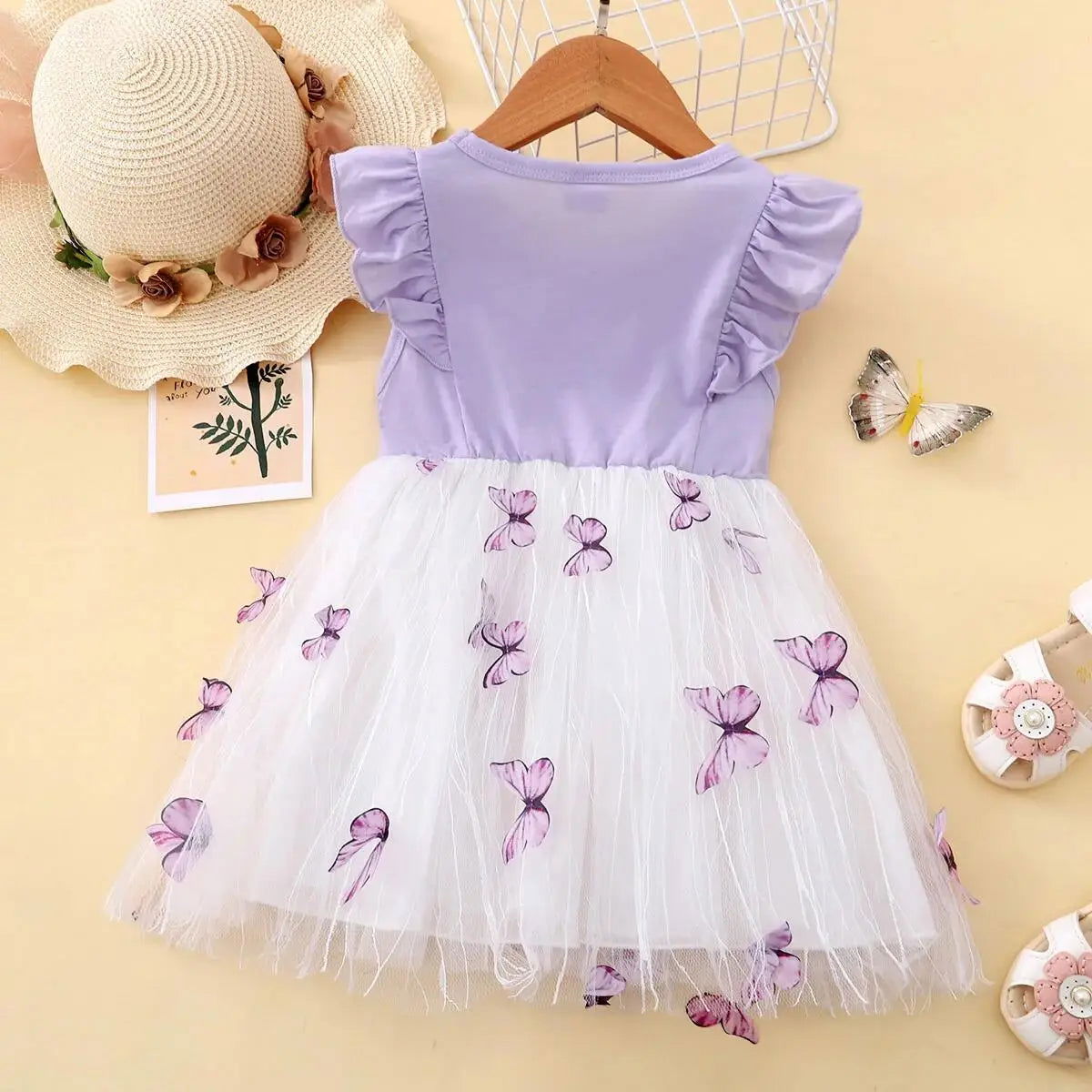 1-5 Years Kids Girl Princess Dress Beautiful Butterfly Ruffle Tulle Dress Toddler Girl Birthday Party Skirt Fashion Baby Clothes - Slobuy