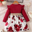 1-7 Years Children Girls New Year Dress Red Long Sleeved Flower Skirt for Birthday Wedding Party Wear Fashion Autumn Outfits - Slobuy
