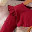 1-7 Years Children Girls New Year Dress Red Long Sleeved Flower Skirt for Birthday Wedding Party Wear Fashion Autumn Outfits - Slobuy