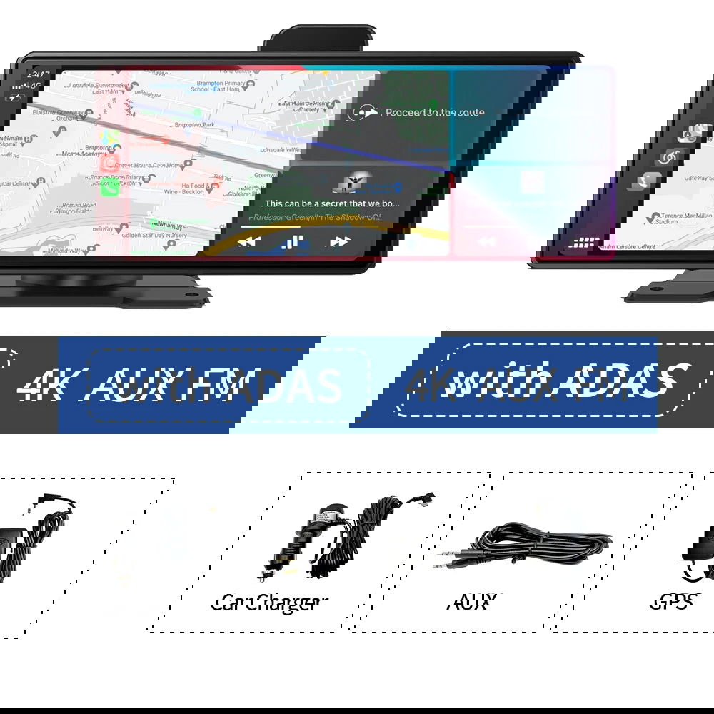 10.26" 4K Dash Cam ADAS Wireless Carplay & Android Auto Car DVR 5G WiFi GPS Navigation Rearview Camera Dashboard Video Recorder - Slobuy
