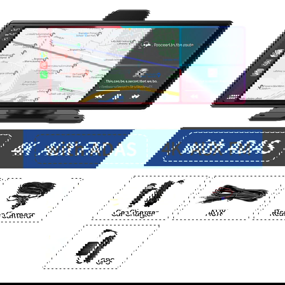 10.26" 4K Dash Cam ADAS Wireless Carplay & Android Auto Car DVR 5G WiFi GPS Navigation Rearview Camera Dashboard Video Recorder - Slobuy