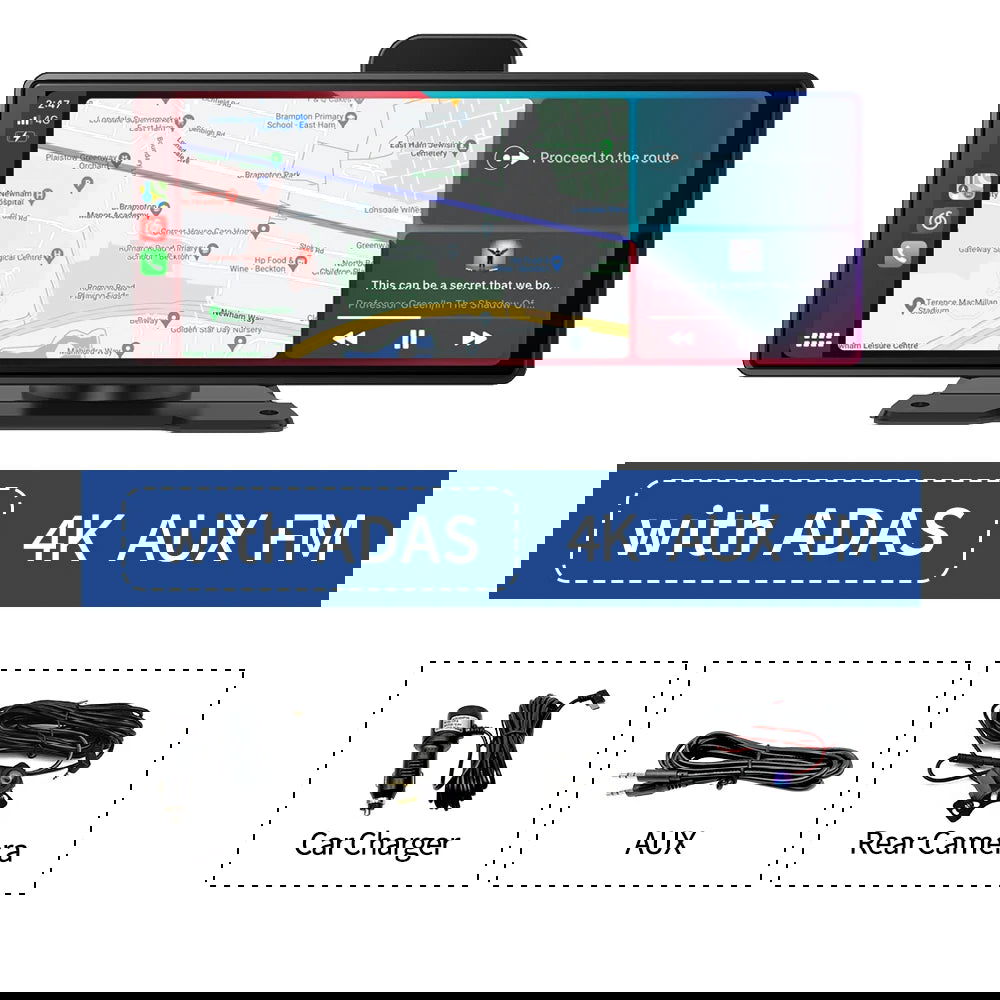 10.26" 4K Dash Cam ADAS Wireless Carplay & Android Auto Car DVR 5G WiFi GPS Navigation Rearview Camera Dashboard Video Recorder - Slobuy