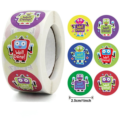 100-500PCS 1inch Round Cartoon Toys Robot stickers for kids Teacher Reward Encourage Sticker Office Stationery for children - Slobuy