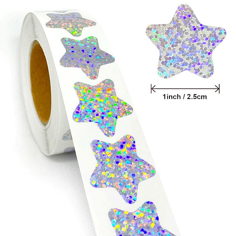 100-500pcs Glitter Star Stickers for Kids School Teacher Reward Sticker Party Decor Small Business Label Scrapbooking Stickers - Slobuy