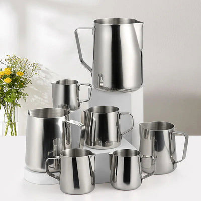 Milk Creamer Frothing Pitcher Stainless Steel, 350/600/1000ml Coffee Cup Jug Latte Espresso Cappuccino Milk Cup Barista - Slobuy