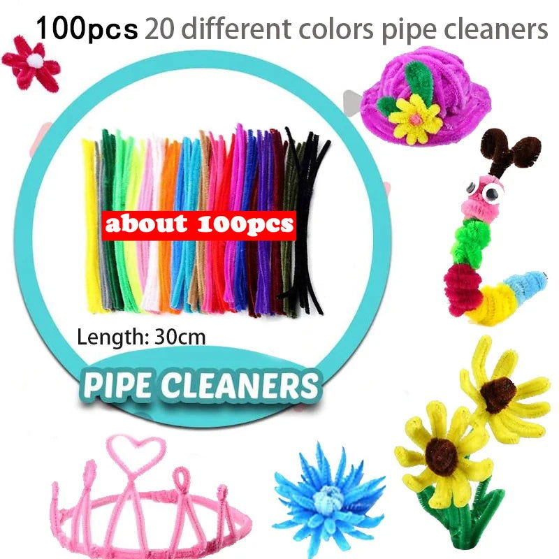 1000pcs Kids Crafts Art Supplies Kit Pipe Cleaners Pompoms Foam Stickers Feather Felt Cloth Button DIY Creative Craft Toy Gifts - Slobuy