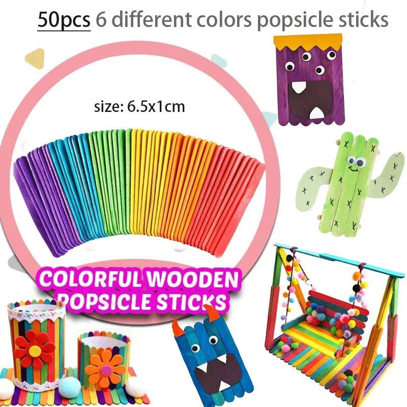 1000pcs Kids Crafts Art Supplies Kit Pipe Cleaners Pompoms Foam Stickers Feather Felt Cloth Button DIY Creative Craft Toy Gifts - Slobuy