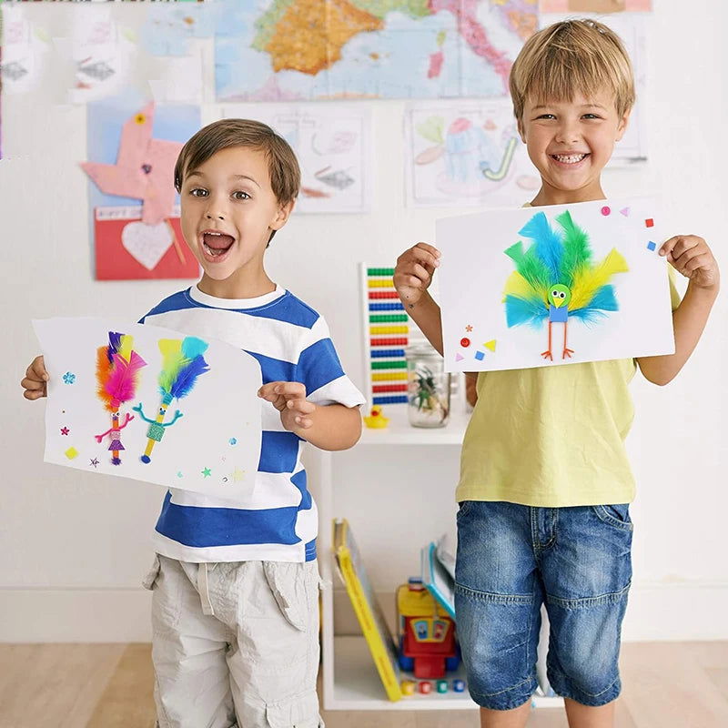 1000pcs Kids Crafts Art Supplies Kit Pipe Cleaners Pompoms Foam Stickers Feather Felt Cloth Button DIY Creative Craft Toy Gifts - Slobuy