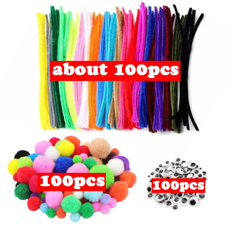 1000pcs Kids Crafts Art Supplies Kit Pipe Cleaners Pompoms Foam Stickers Feather Felt Cloth Button DIY Creative Craft Toy Gifts - Slobuy