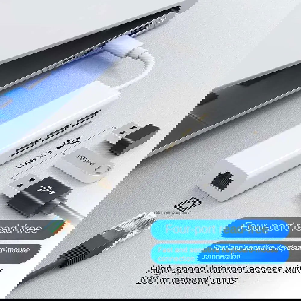 100Mbps USB C Network Card USB To RJ45 Ethernet Lan Adapter 3 USB 2.0 Type C Hub for MacBook Xiaomi Samsung Huawei PC Computer - Slobuy