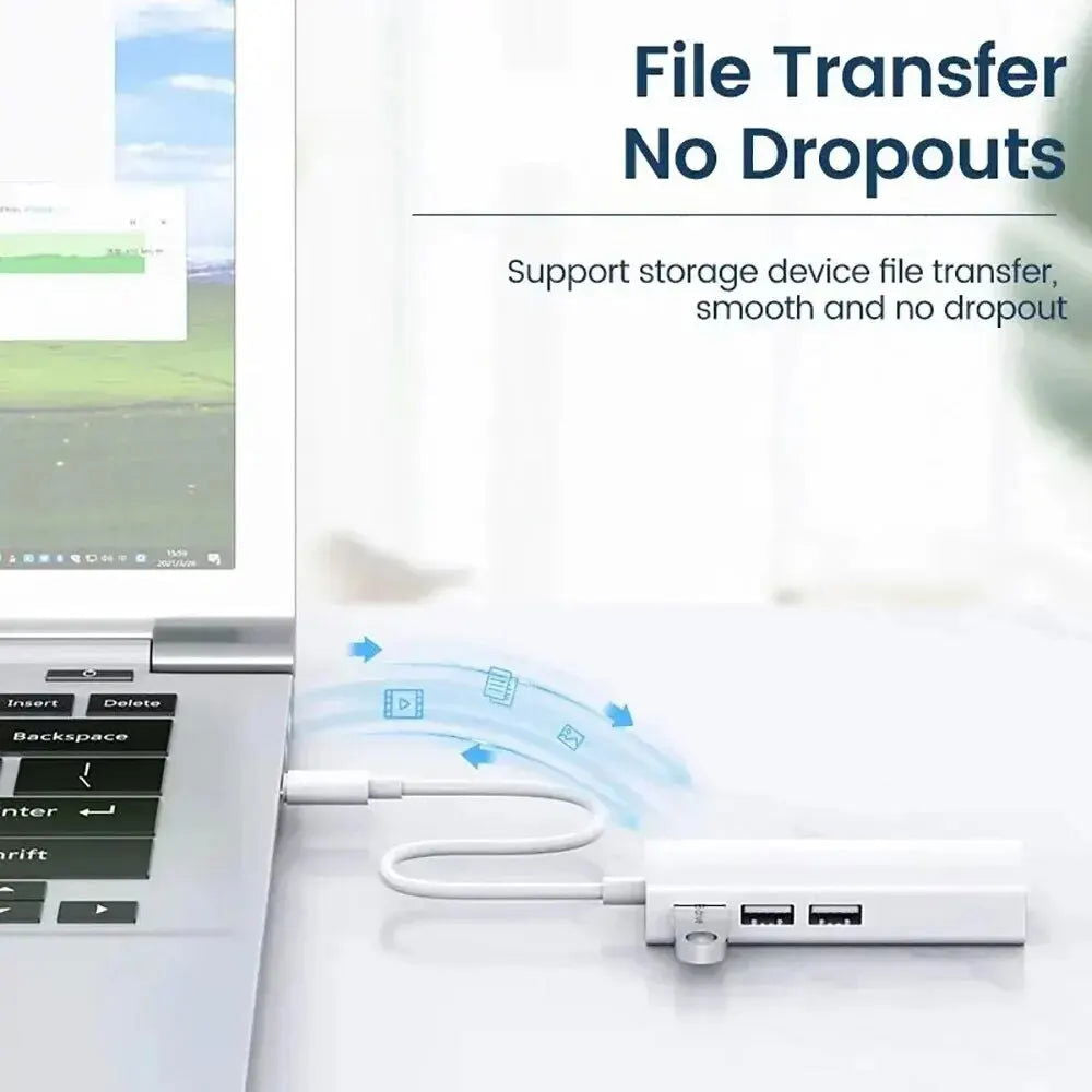 100Mbps USB C Network Card USB To RJ45 Ethernet Lan Adapter 3 USB 2.0 Type C Hub for MacBook Xiaomi Samsung Huawei PC Computer - Slobuy