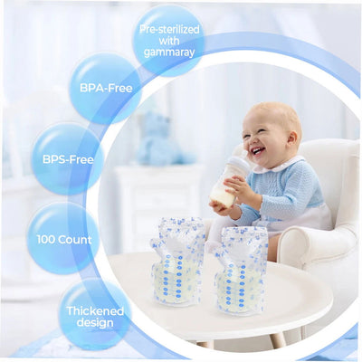 100Pcs Breast Milk Storage Fresh Bags 240ML Safe BPA Free Milk Storage & Freezing Bag Container for Baby Infants Newborn - Slobuy