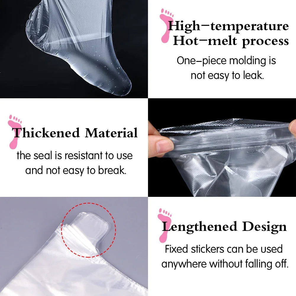 100Pcs Transprent Disposable Foot Bags Detox SPA Covers PE Plastic Foot Film Prevent Infection Chapped Feet Care Pedicure Tools - Slobuy