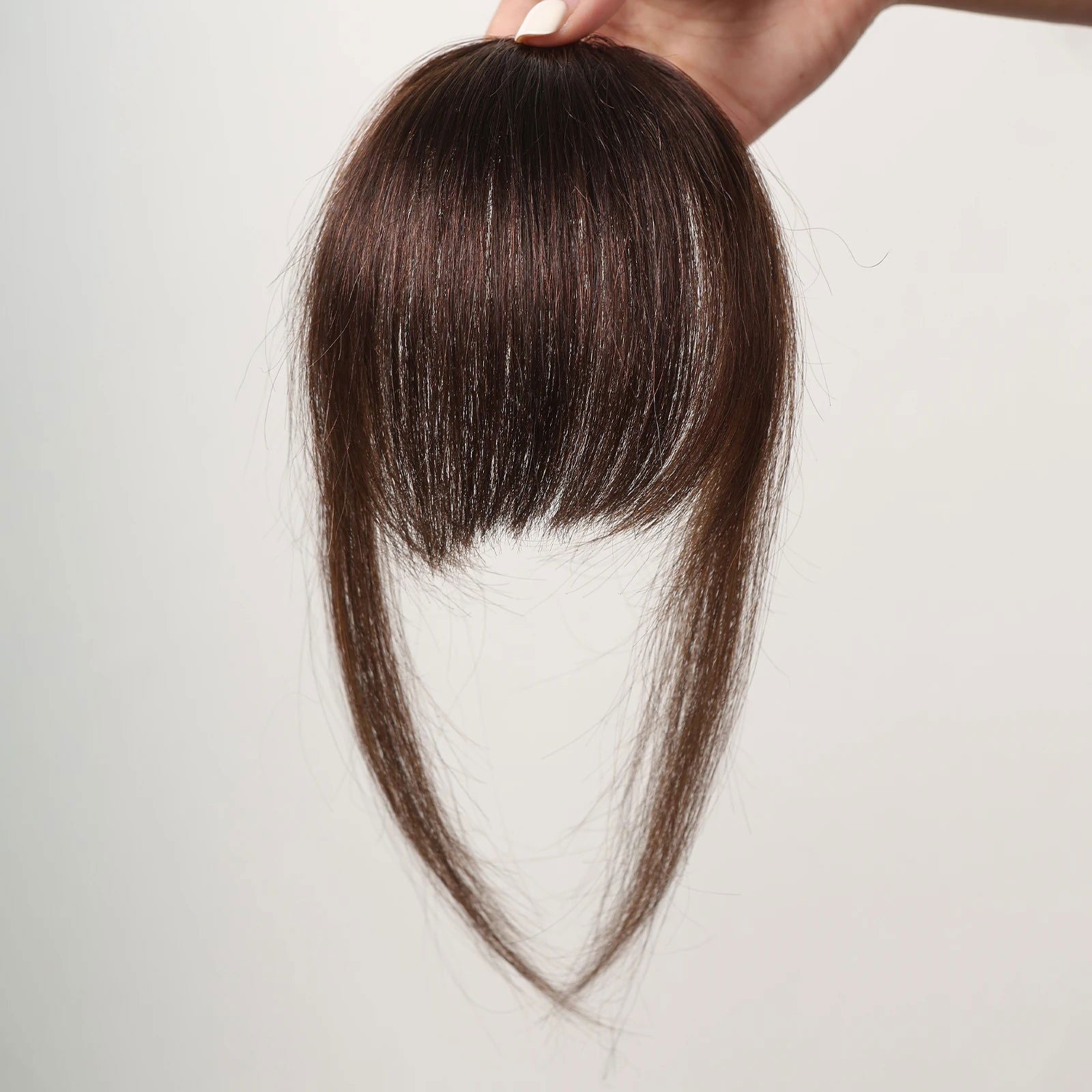 100% Human Hair Bangs Natural Brown Wispy Bang Hair Clip in Bangs Fringe with Temples Hairpiece for Women Clip on Air Bang 4.5in - Slobuy