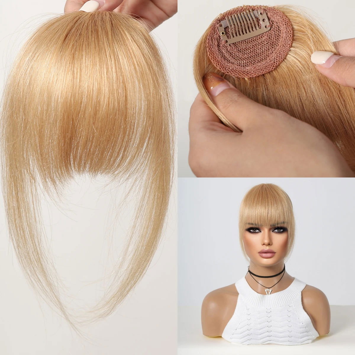 100% Human Hair Bangs Natural Brown Wispy Bang Hair Clip in Bangs Fringe with Temples Hairpiece for Women Clip on Air Bang 4.5in - Slobuy