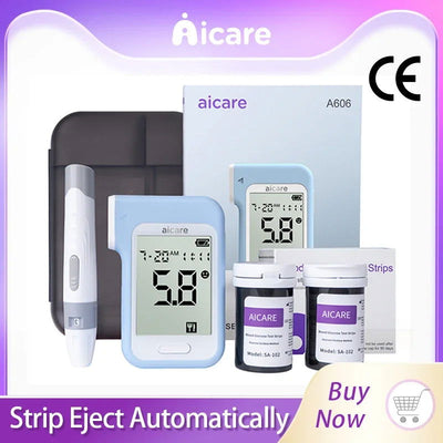 AICARE Blood Glucose Meter Glucometer Diabetes 50/100 Test Strips Lancets Blood Sugar Meter Monitor Medical Devices Tester - Slobuy