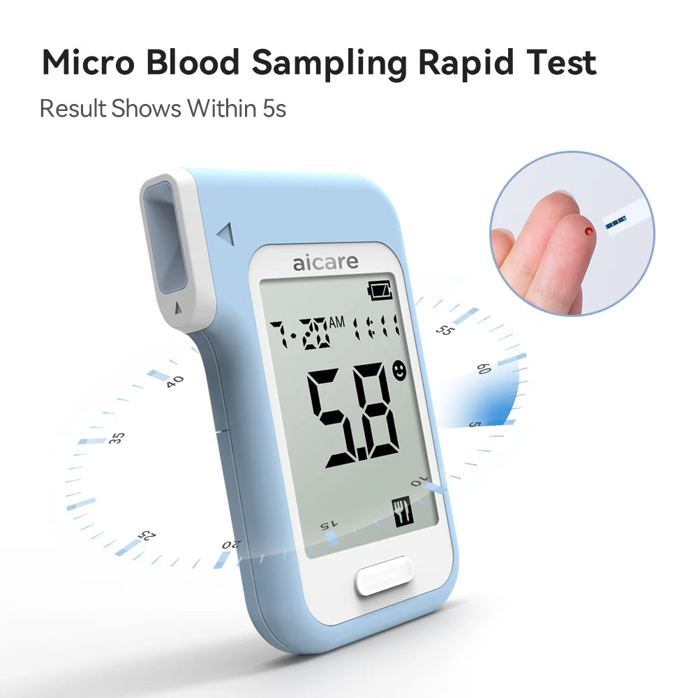 AICARE Blood Glucose Meter Glucometer Diabetes 50/100 Test Strips Lancets Blood Sugar Meter Monitor Medical Devices Tester - Slobuy