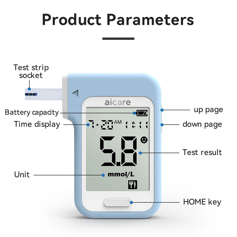 AICARE Blood Glucose Meter Glucometer Diabetes 50/100 Test Strips Lancets Blood Sugar Meter Monitor Medical Devices Tester - Slobuy