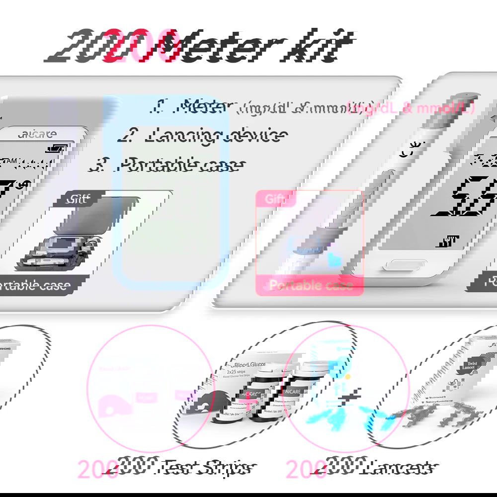 AICARE Blood Glucose Meter Glucometer Diabetes 50/100 Test Strips Lancets Blood Sugar Meter Monitor Medical Devices Tester - Slobuy