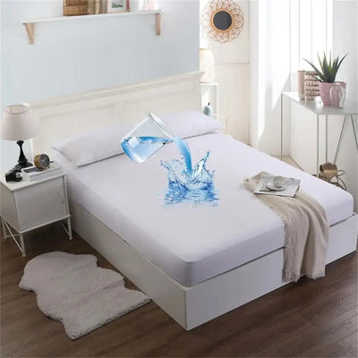 100% Waterproof Fitted Bed Sheet with Elastic Band Anti-slip Mattress Cover Mattress Protector for Single Double King Queen - Slobuy