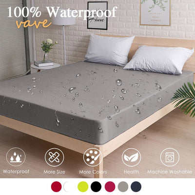 100% Waterproof Solid Bed Fitted Sheet Nordic Adjustable Mattress Covers Four Corners with Elastic Band Multi Size Bed Sheet - Slobuy