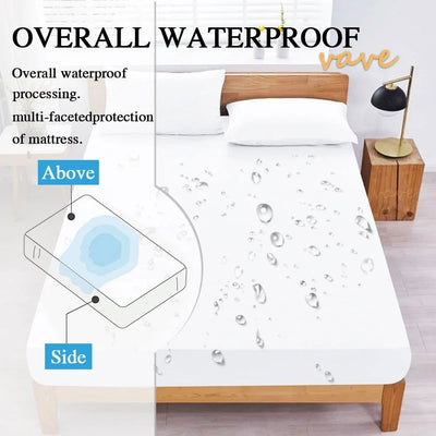 100% Waterproof Solid Bed Fitted Sheet Nordic Adjustable Mattress Covers Four Corners with Elastic Band Multi Size Bed Sheet - Slobuy