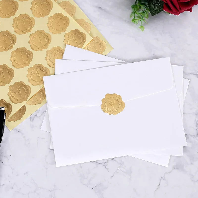 100pcs Gold Embossed Heart Sticker Envelope Sealing Sticker Wedding Invitation Greeting Card Sealing Sticker Party Supplies - Slobuy