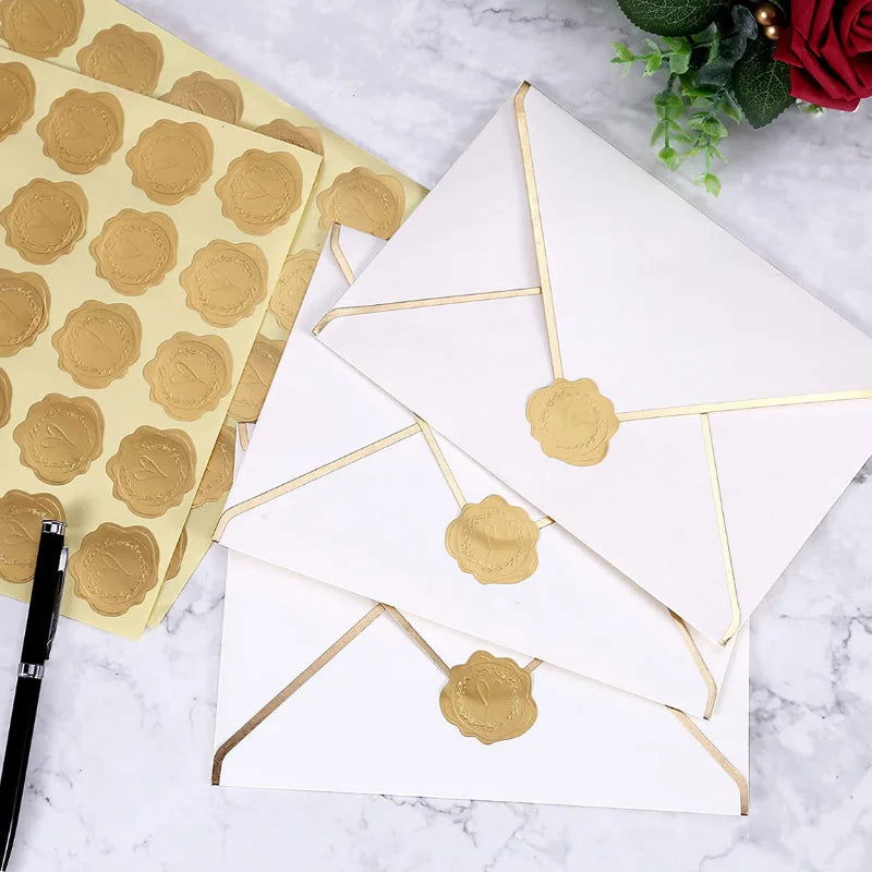 100pcs Gold Embossed Heart Sticker Envelope Sealing Sticker Wedding Invitation Greeting Card Sealing Sticker Party Supplies - Slobuy