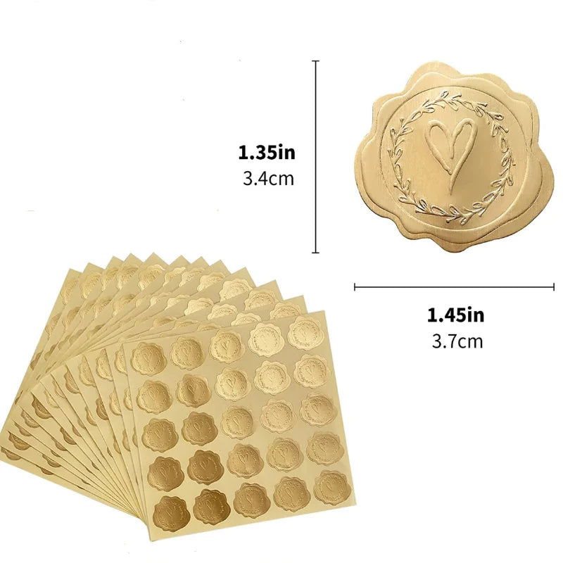 100pcs Gold Embossed Heart Sticker Envelope Sealing Sticker Wedding Invitation Greeting Card Sealing Sticker Party Supplies - Slobuy