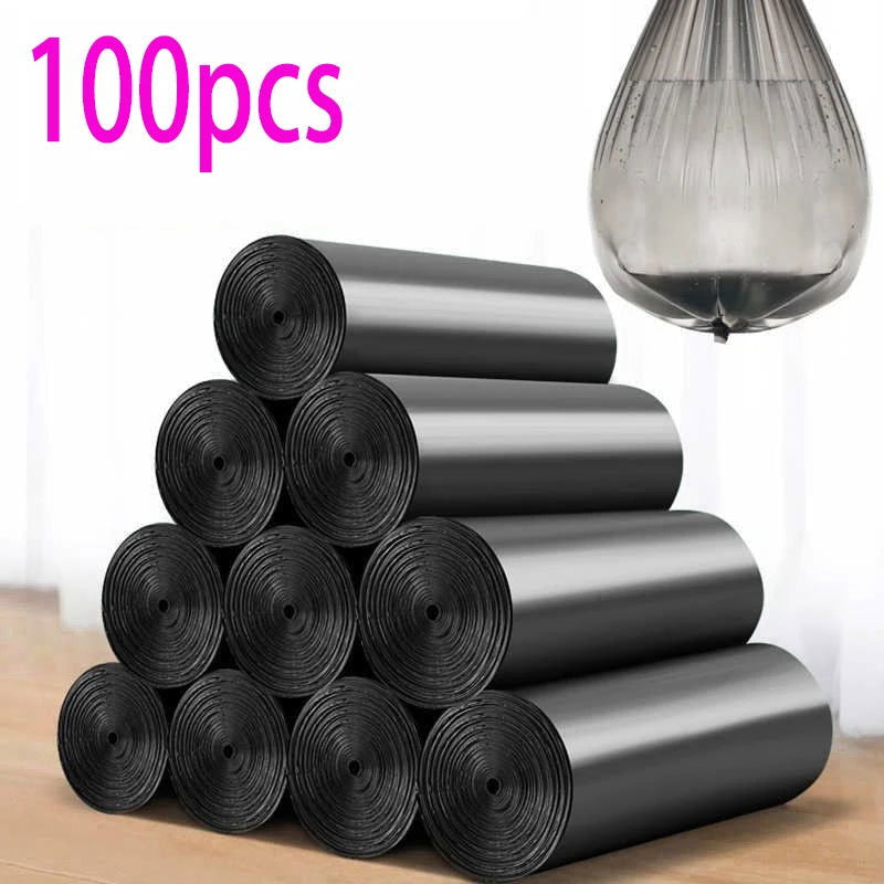 100pcs Household Black Rubbish Bag For Bathroom Garbage Bag Kitchen Points Off Trash Can Bin Rubbish Disposable Plastic Bags - Slobuy