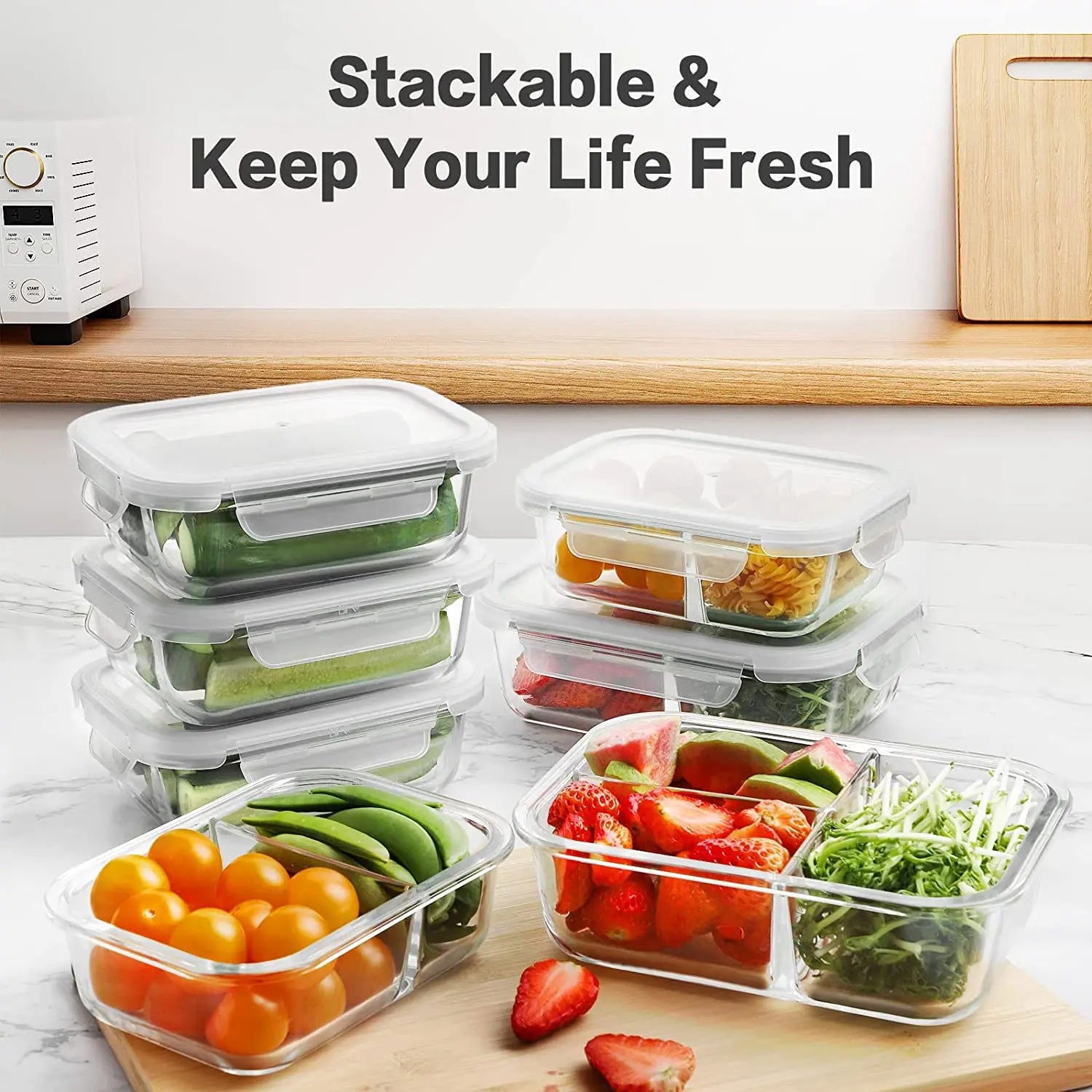 1040ML Multi-grid Glass Lunch Box Meal Prep Containers Glass Food Storage Containers With Lids Kitchen Storage & Organization - Slobuy