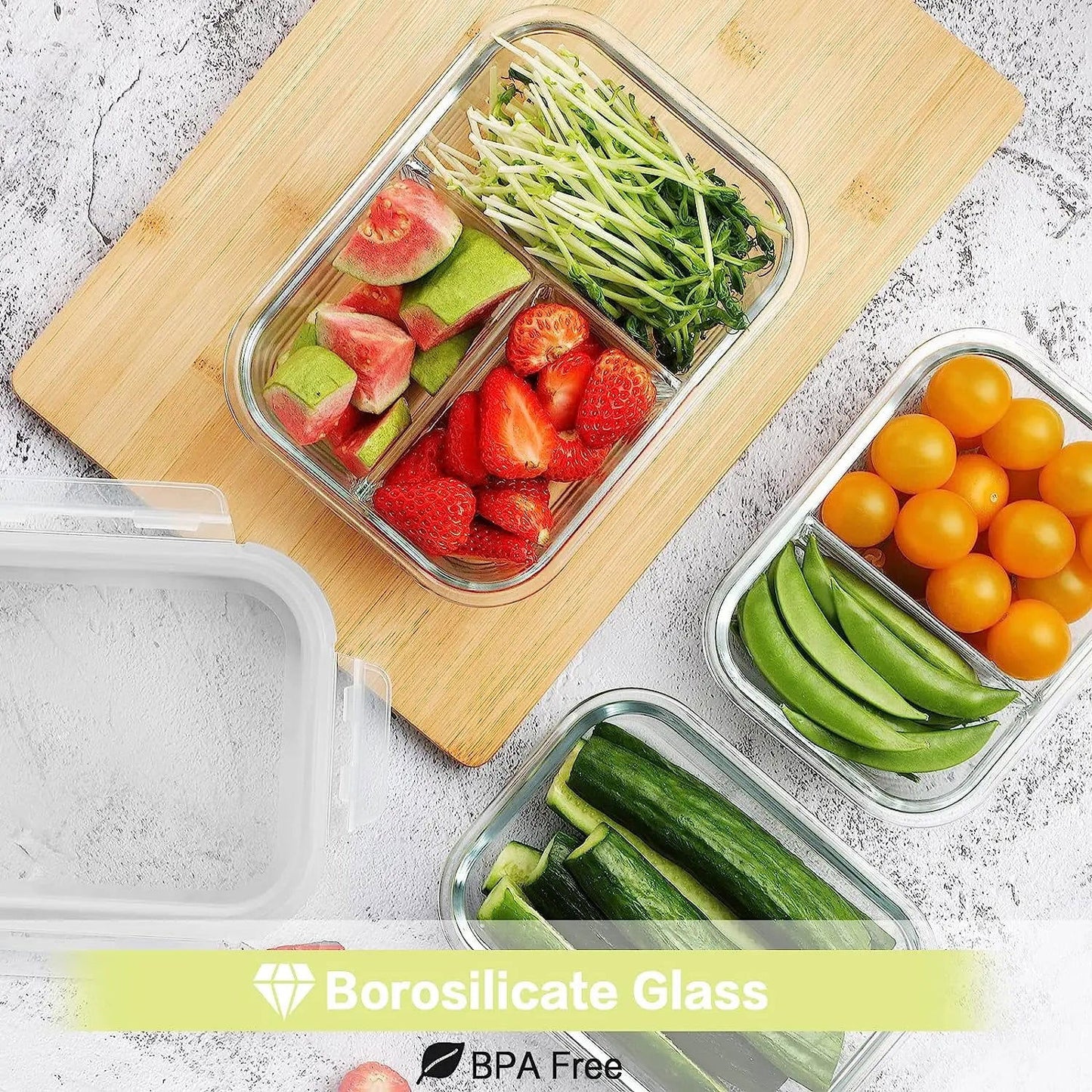 1040ML Multi-grid Glass Lunch Box Meal Prep Containers Glass Food Storage Containers With Lids Kitchen Storage & Organization - Slobuy
